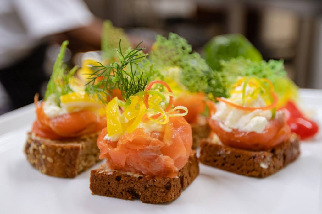 White Gables Corporate Catering image with smoked salmon on brown bread canapes
